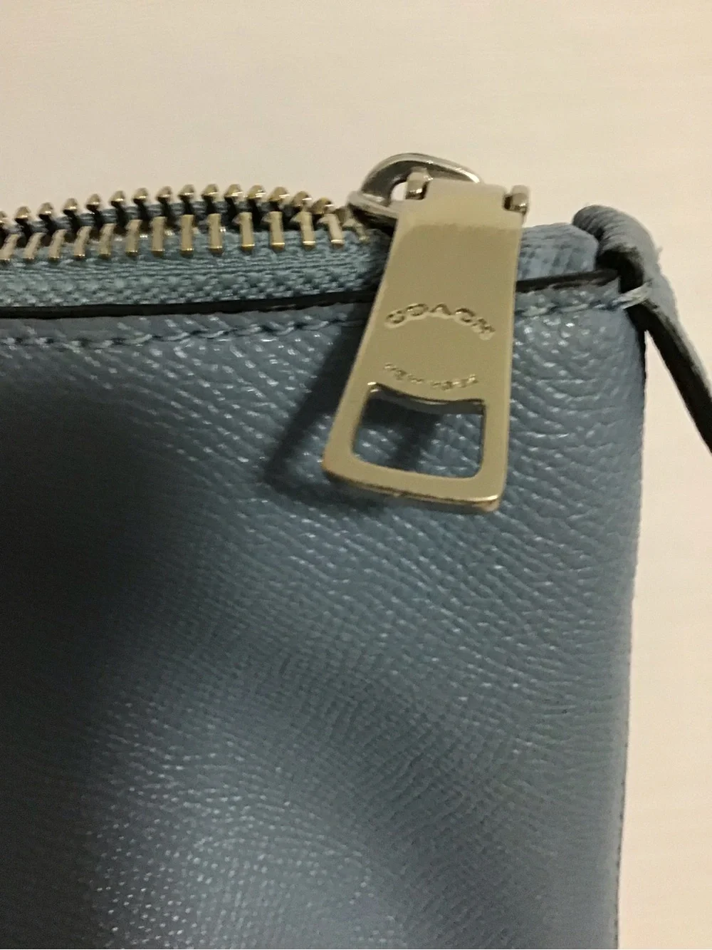 Coach Slate Blue Leather Zip-Top Tote can fit laptop 13”
